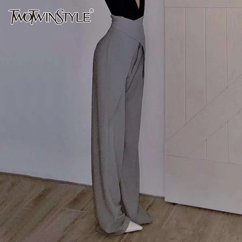 

Женские Асимметричные Брюки TWOTWINSTYLE, с высокой талией, свободные, широкие, 2020