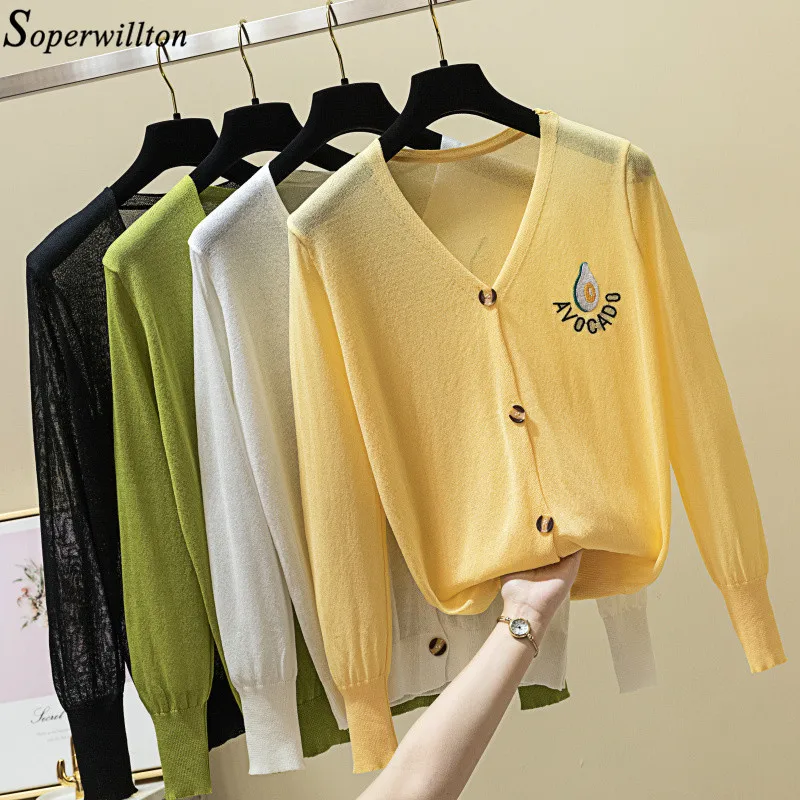 Женский летний вязаный кардиган тонкое пальто с вышивкой весна 2019 свитер длинным