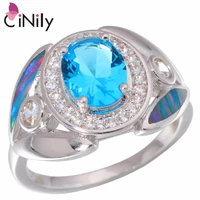 cinily created rainbow fire opal blue stone cubic zirconia silver plated wholesale for women jewelry gift ring size 6 9 oj9231