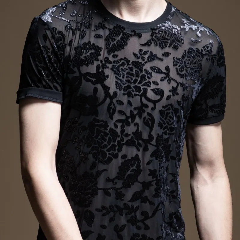 Pinli Мужская футболка с коротким рукавом и круглым вырезом тонкая сексуальная