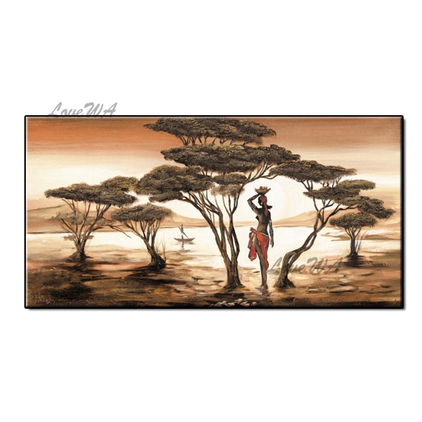 

African Forest Landscape Hand Painted Modern Abstract Canvas Oil Painting Picture Living Room Home Decoration Wall Paintings