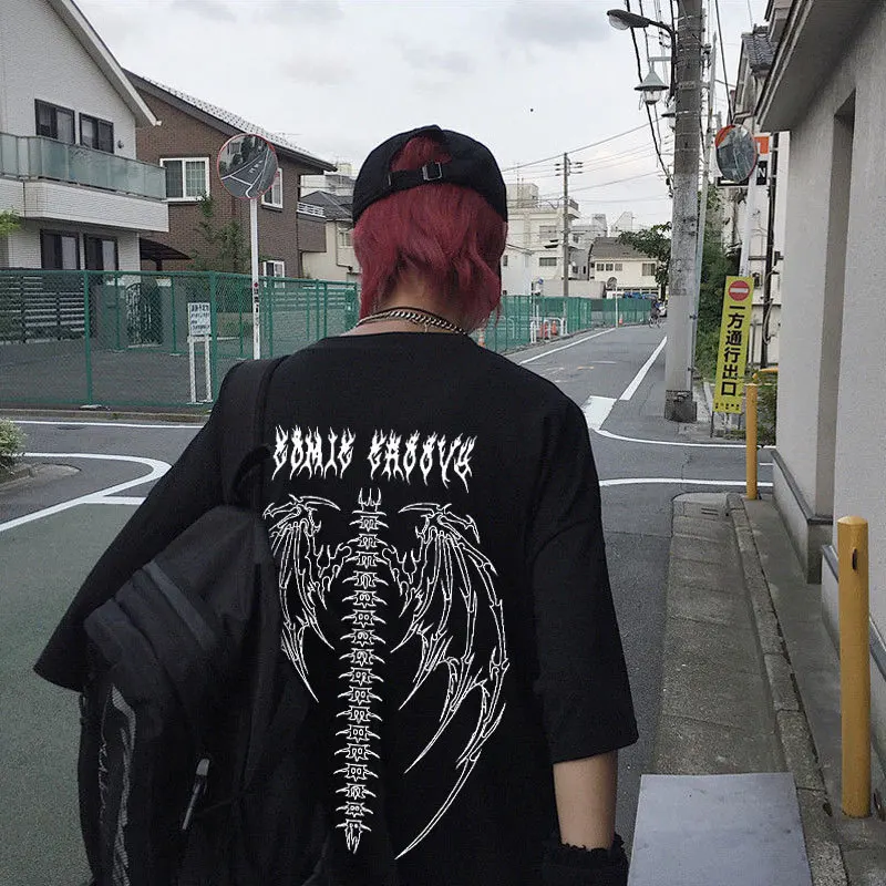 Y2K Grunge Summer Cotton Goth Clothing Male Loose Femal T-Shirt Print Short Sleeve High Street Clothing Harajuku Men 's T-Shirt