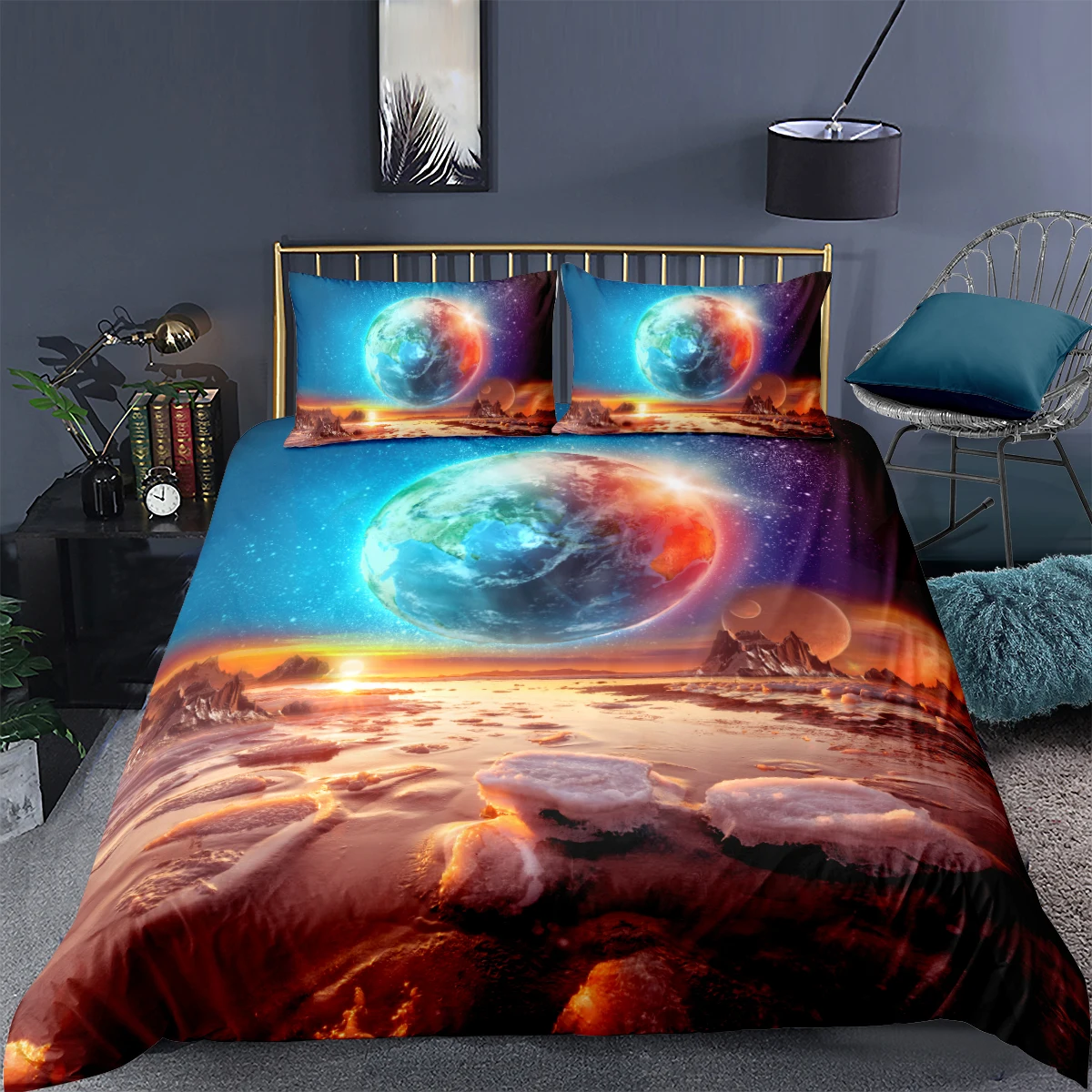 

Yi Chu Xin 3D Space planet Bedding Set Cover Galaxy Nebula Home Textiles Universe Outer Space queen size comforter sets