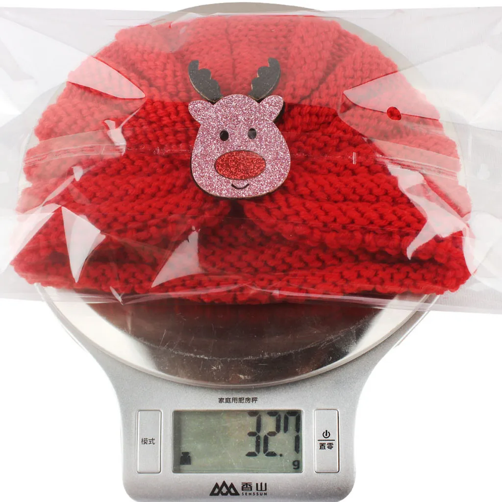 Зимние вязаные рождественские шапки красные детские теплые трикотажные с