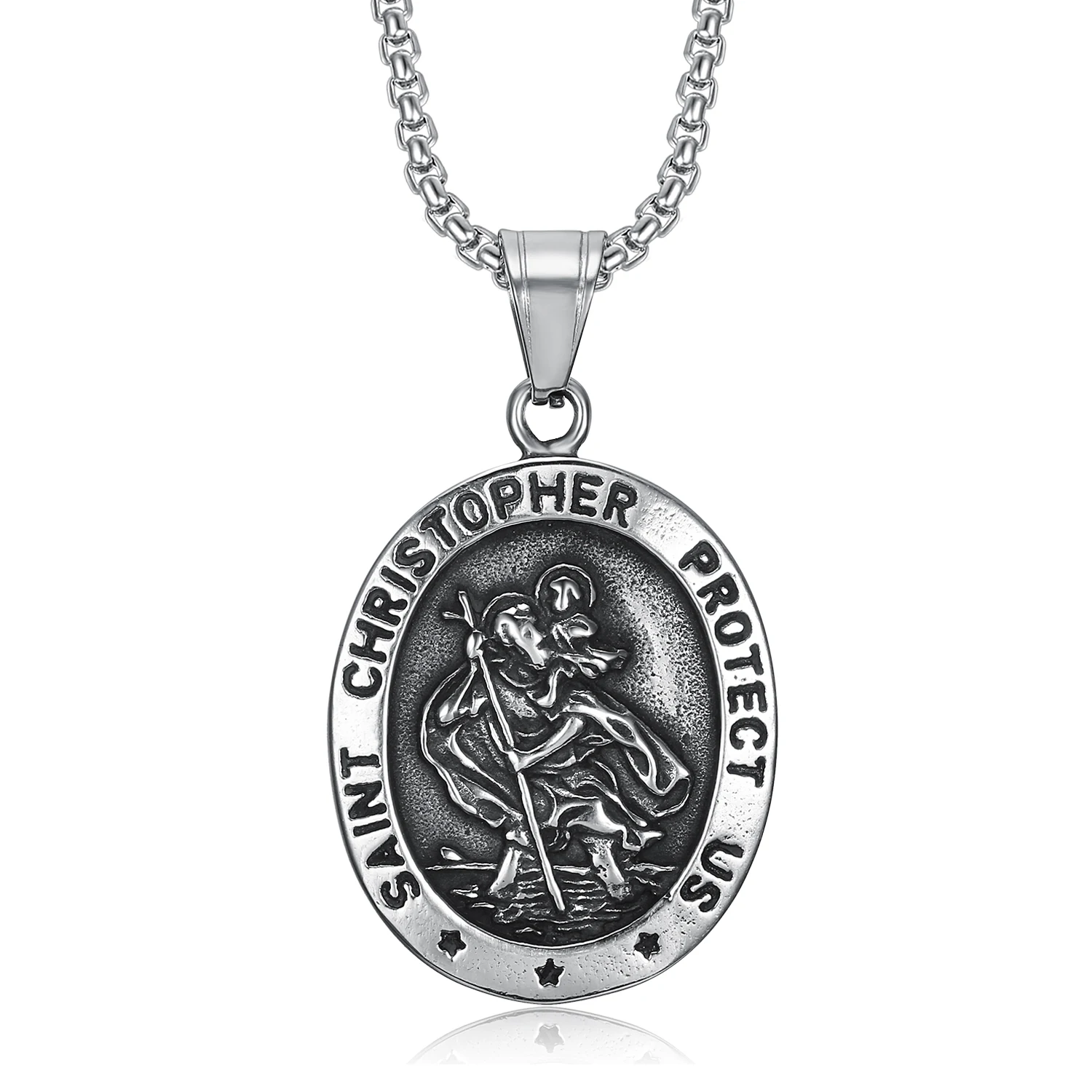 

Saint Christopher Medal Pendant Necklace Catholic Protection Religious Jewelry Accessories Silver Color Link Chain