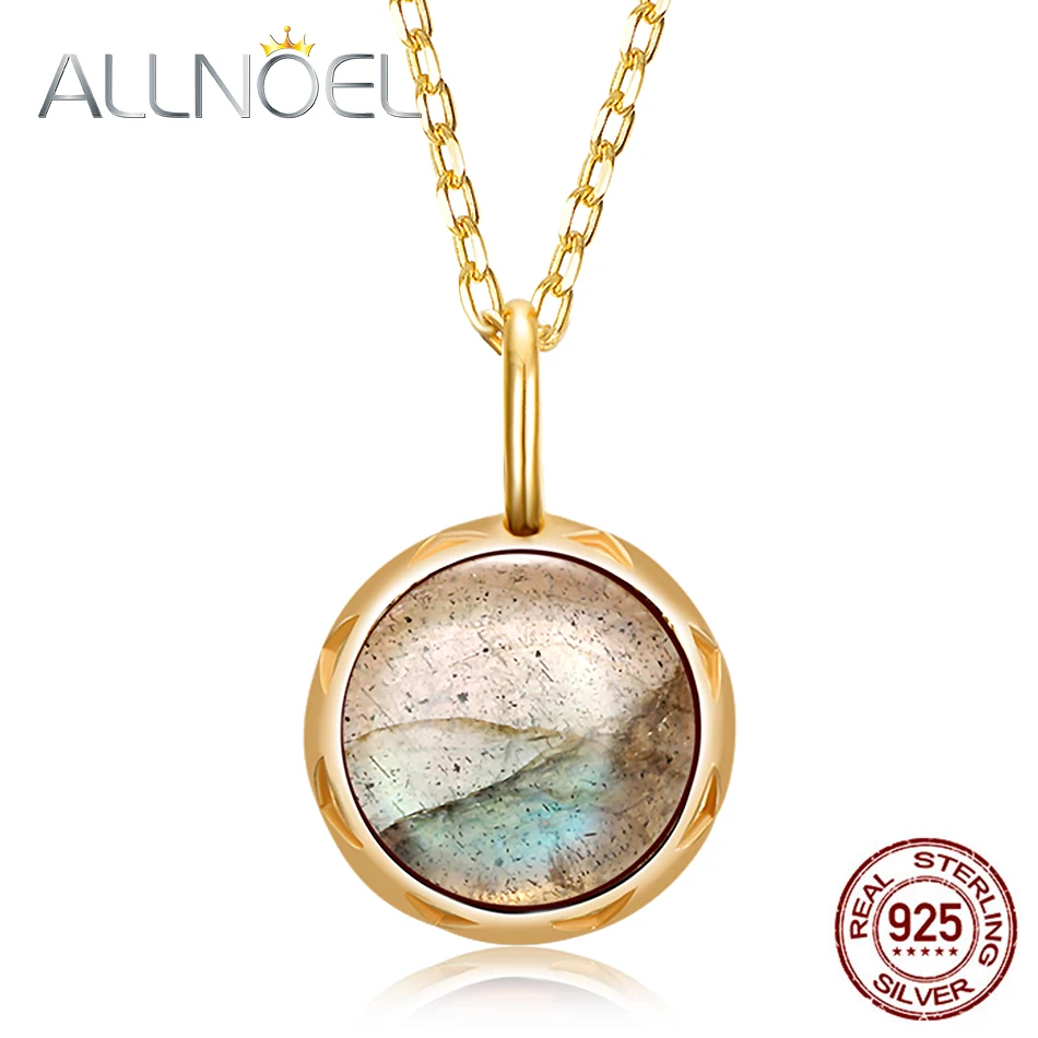 

ALLNOEL Solid 925 Sterling Silver Pendants Necklace For Women 1.3ct Real Natural Labradorite Gemstone Engagement Wedding Jewerly