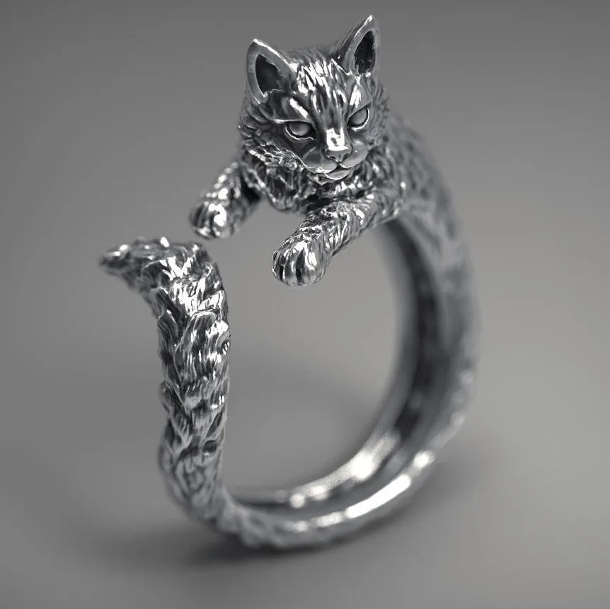 

FDLK 2020 New Handmade Cute Cat Ring Vintage Opening Adjustable Retro Animal Ring Girl Gift Jewelry