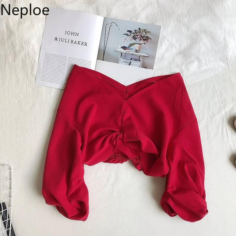 Сексуальная Блузка Neploe с V образным вырезом открытыми плечами и длинными