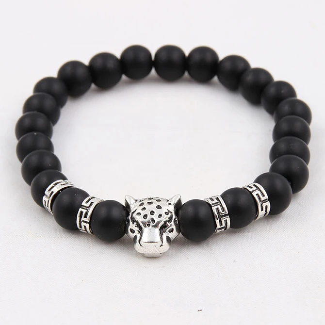 

Leopard Wolf Head Natural Weathered Agate Beaded Bracelet Men Map Volcanic Stone Tiger Eye Lava Beads Bracelets Women Jewelry