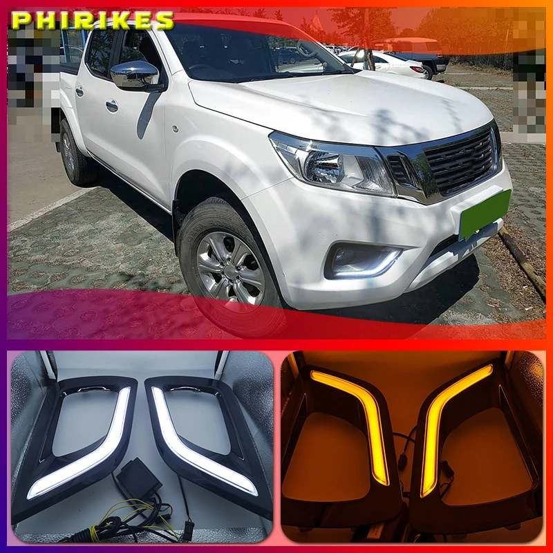 

Black gloss cover For Nissan Navara NP300 2015 2016 turn Signal style Relay 12V LED Daytime Running Light DRL with fog lamp hole