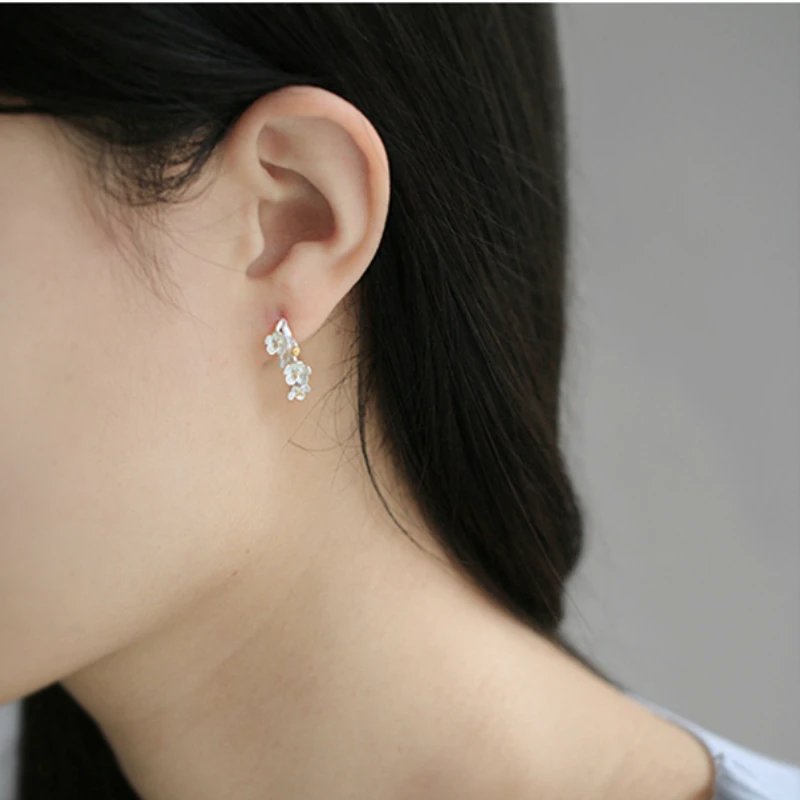 Серебряные серьги гвоздики с цветком вишни 925 ветви деревьев сакуры для женщин и