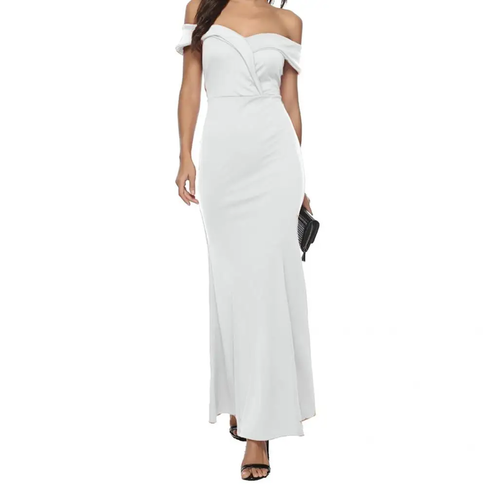 

Skin-friendly Charming Off Shoulder Split A-Line Maxi Dress Soft Maxi Dress Off Shoulder Ladies Clothing