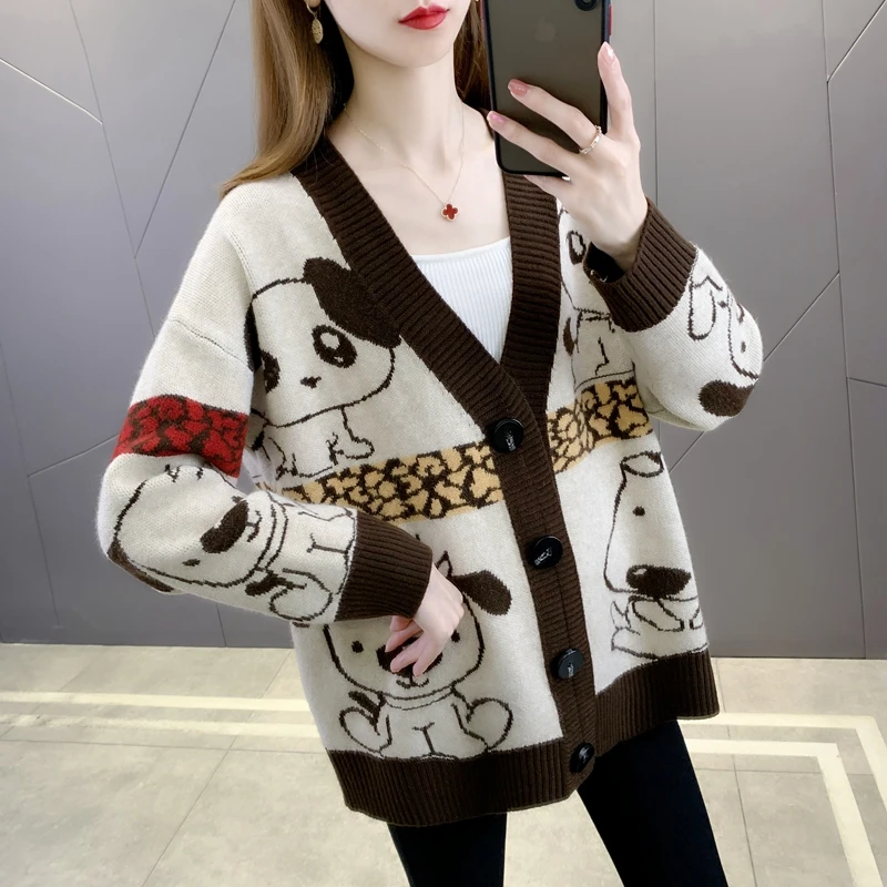 Трикотажный кардиган с V-образным вырезом и мультяшным принтом 21225 (hall row 13. 1) [1109] 57