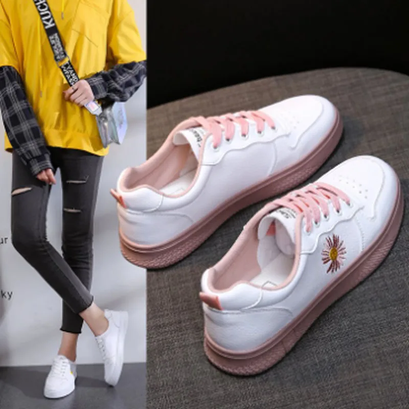 

Casual shoes women sports shoes women flat shoes women small white shoes women leather embroidered Daisy Shoes