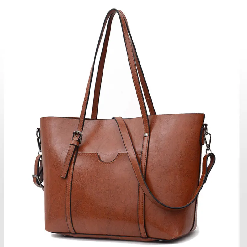 

Women Bag Oil wax Women's Leather Handbags Luxury Lady Hand Bags With Purse Pocket Women messenger Bag Big Tote Sac Bols