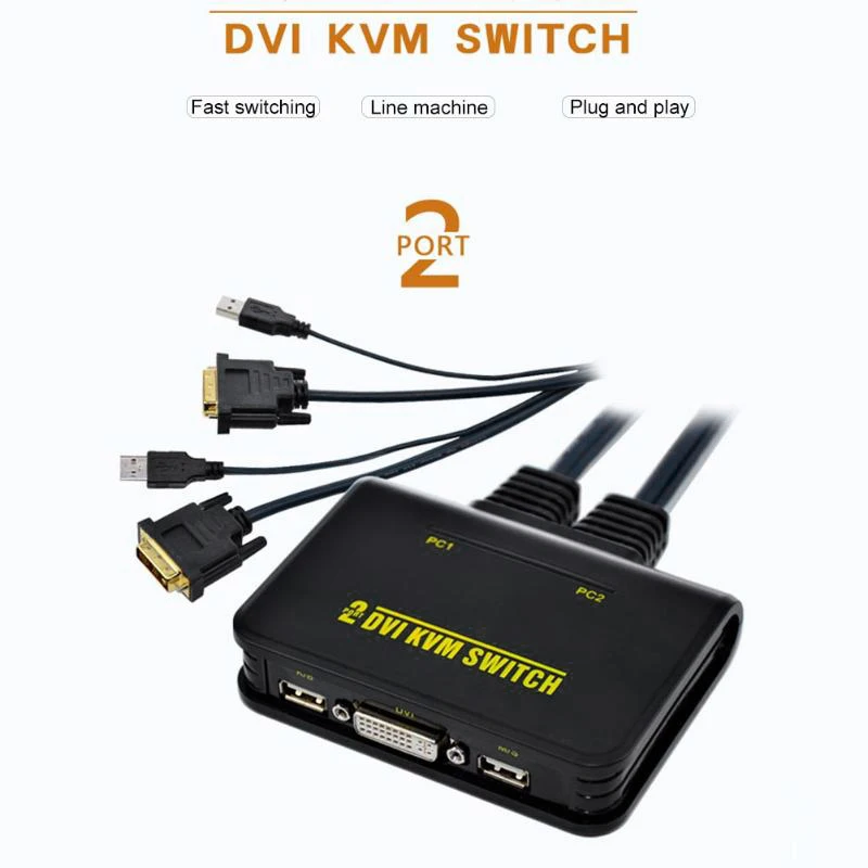 2 Port Usb 2.0 In 1 Out Dvi Kvm Switcher Switch Box With Audio Video Cable For Monitor Keyboard Mouse Computer | Электроника