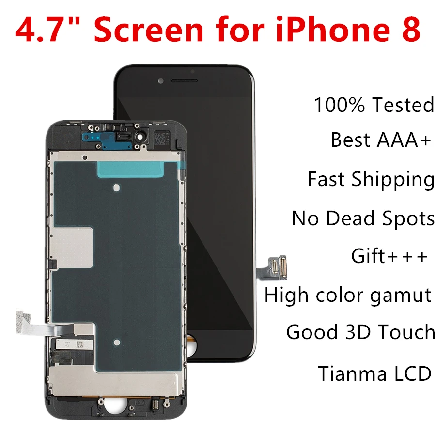 

Сенсорный дигитайзер в сборе с поддержкой True tone для iPhone 8 с 3D без битых пикселей для iPhone 7 6S 6, Замена ЖК-экрана