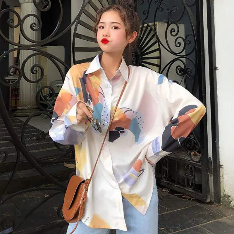 

Модная Повседневная Блузка с принтом Осенняя женская Свободная блузка Ретро Дамская блузка на пуговицах с длинным рукавом