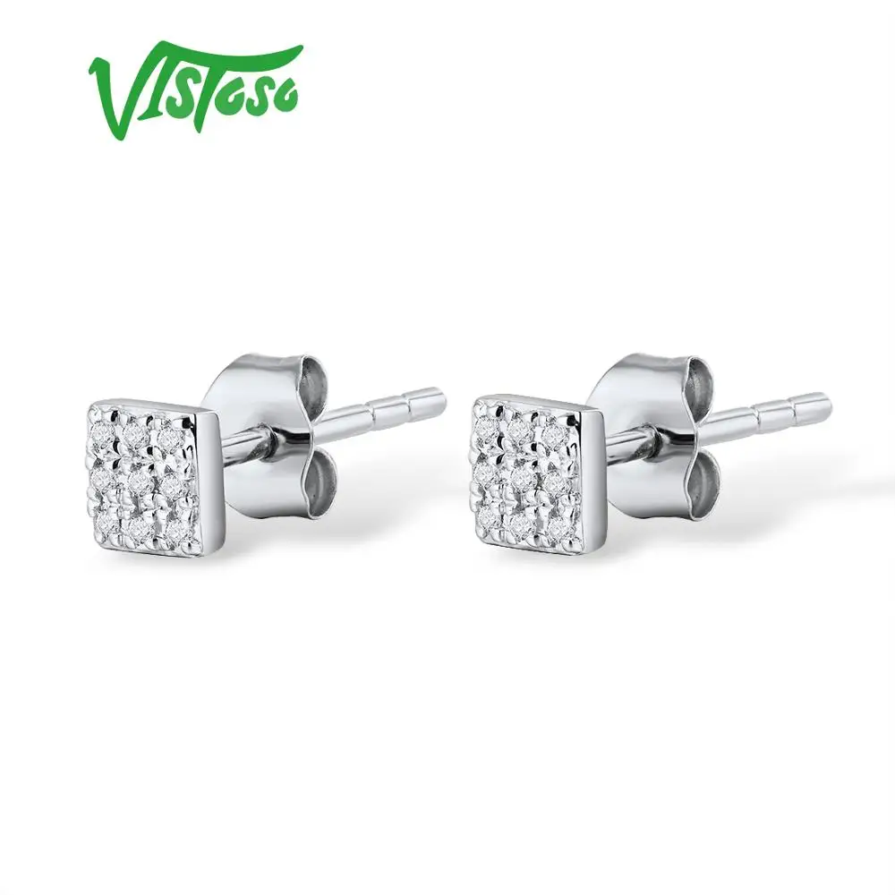 Серьги VISTOSO, золотые, для женщин, 14 K, 585, розовое золото, сверкающие бриллианты, изящные круглые серьги-гвоздики, модные ювелирные изделия