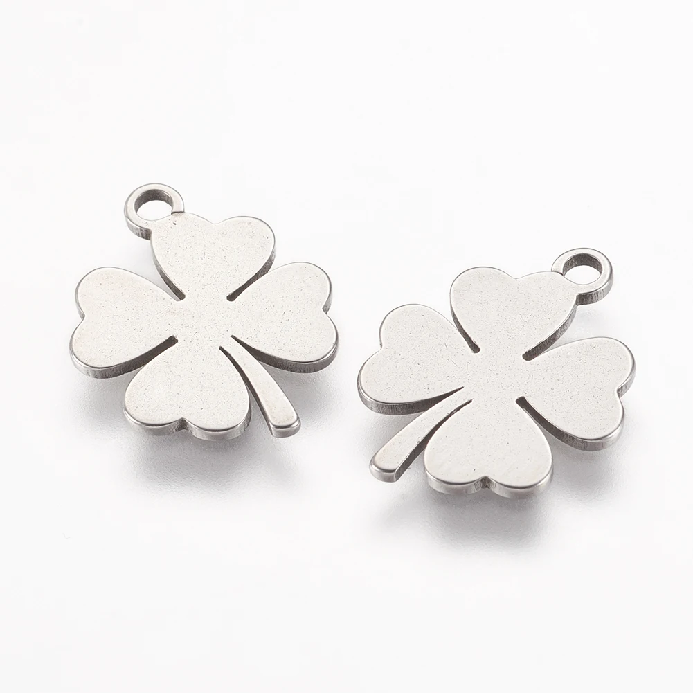 

20pcs 304 Stainless Steel Clover Charms For Necklaces Bracelets Jewelry Making 14.5x11.5x0.8mm, Hole: 1.5mm