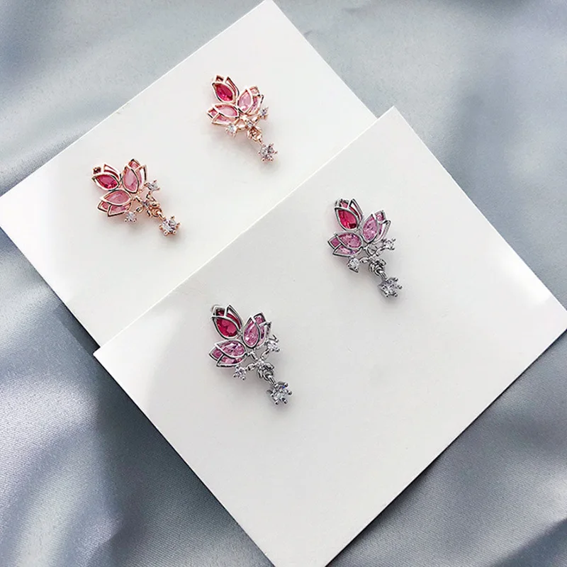 Женские серьги гвоздики с цветами Элегантные корейские вечерние кристаллами