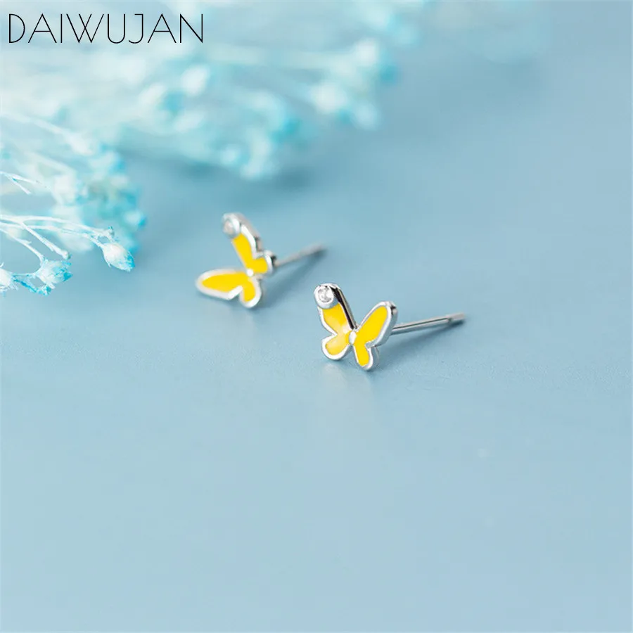 Женские серьги-гвоздики с желтой бабочкой DAIWUJAN вечерние серьги из стерлингового