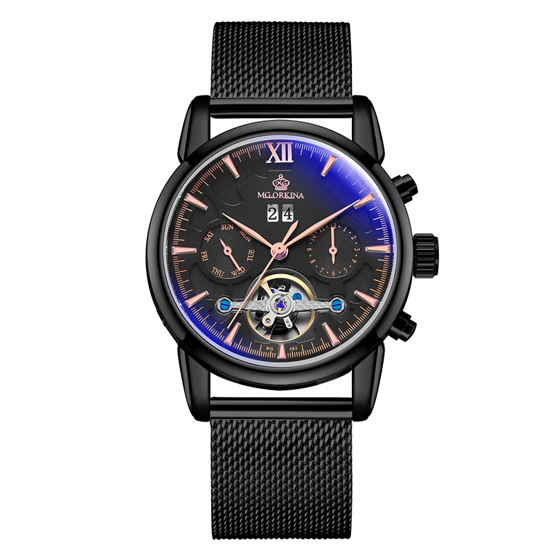 ORKINA 2019 классический дизайн розовое золото корпус сетка мужские часы на ремне Топ