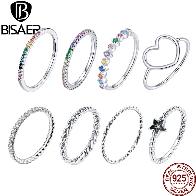 Женское кольцо в черно белую полоску BISAER из стерлингового серебра 925 пробы