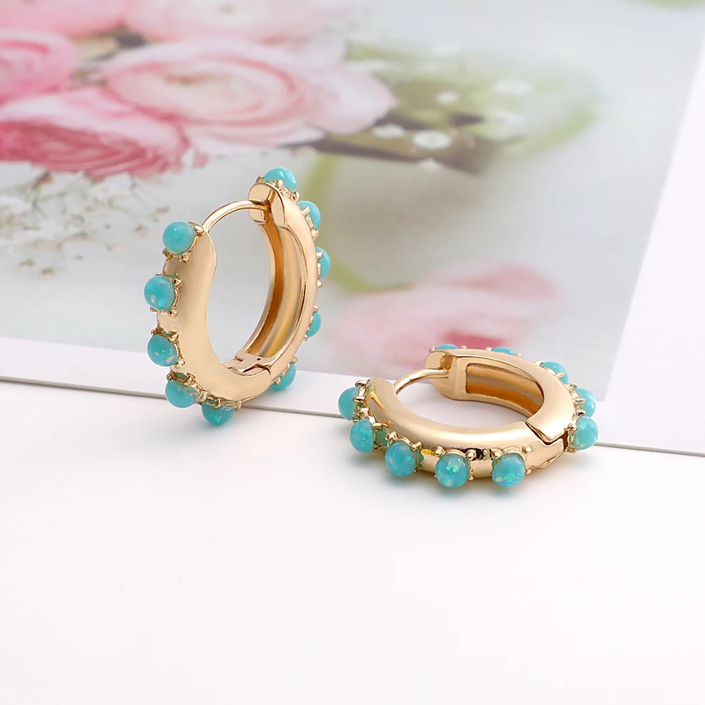 

Fashion Design Small Opal Stone Hoop Earrings for Women Girls Trendy Statement Charm Party Huggies Earrings Gifts 2020 New