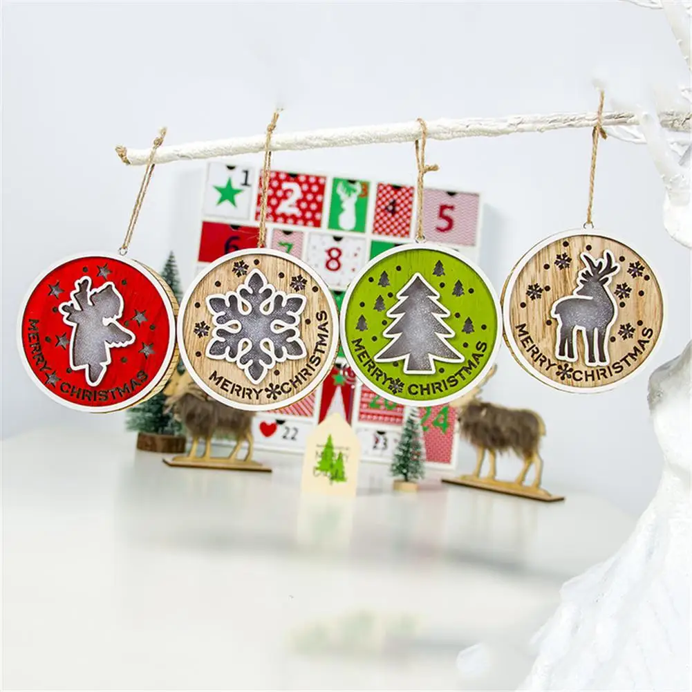 1 снежинки олень освещение Рождественская елка Висячие деревянные украшения