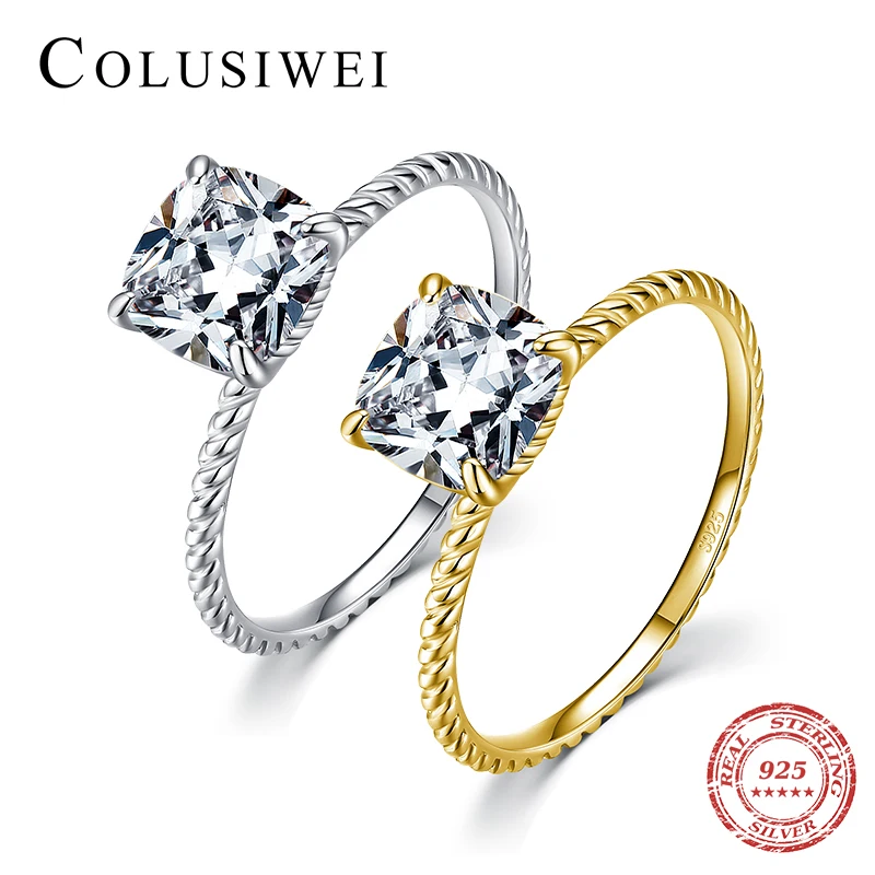 

Colusiwei New 925 Sterling Silver 4 Prong AAAAA Cubic Zirconia Rings for Women Fashion Engagement Wedding Rings Original Jewelry