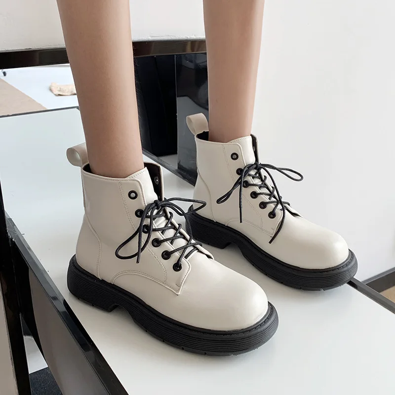 

2021 Women's Boots Winter Soft Leather Shoes Black Botas Wedges Female Lace Up Platforms Women White Botas Mujer