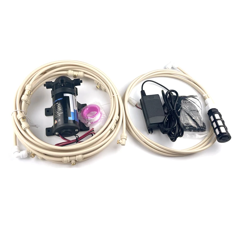 Fog Machine 70G DC 24V Quiet Water Pump 3/16 Inch Metal Brass Nozzle Injectors For Mist Cooling System Beige Kit
