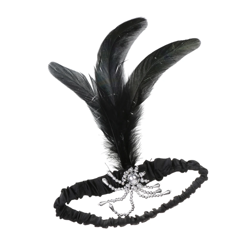 Черная повязка на голову из перьев 1920 красивое модное платье Чарльстон в стиле