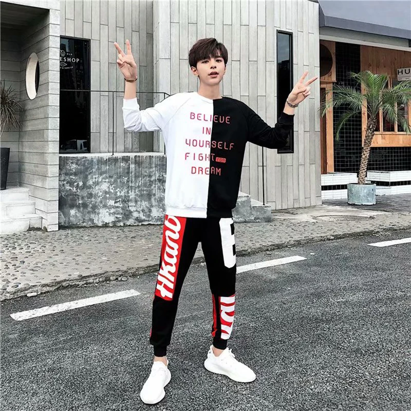

Spring Autumn Men's Sets Japan Style trend pullover Hoodies Men+Casual Harajuku Streetwear Sweatpants Fashion Men Clothing Sets