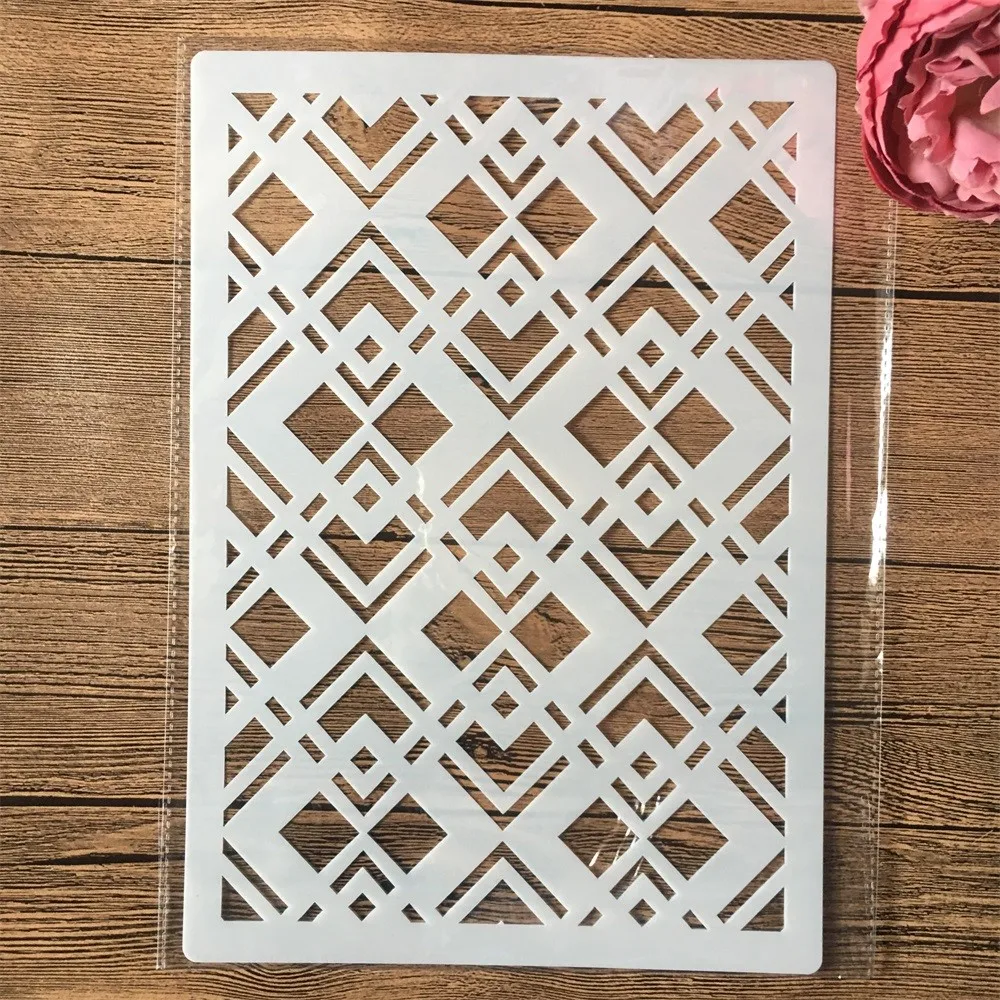 A4 29 см квадратные геометрические текстуры DIY слойные трафареты настенная