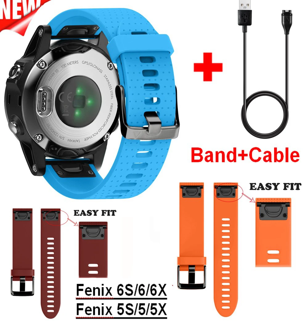 Силиконовый смарт браслет на запястье для Garmin Fenix 6S 6 6X штырьковые USB шнуры зарядки