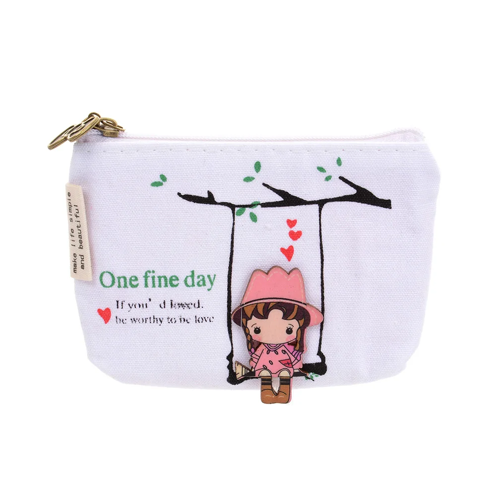 

Cute Canvas Coin Bag Lovely Girls The Swing Holder Purse Small Zipper Wallet Card Purse Zip Key Case Money Clip