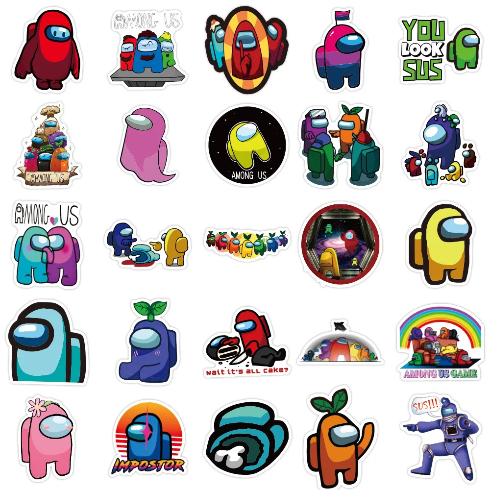 

50pcs New Popular Game Among Us Graffiti Stickers Luggage Laptop Waterproof No Glue Stickers Repeated Stickers Toys