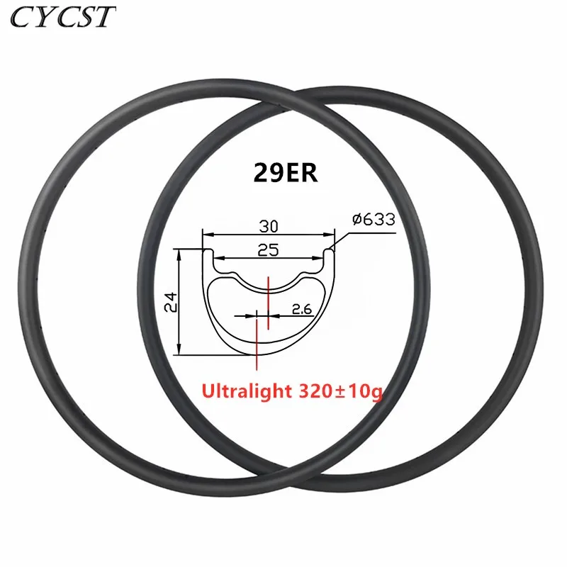Сверхлегкий 320 г 29er MTB XC 30 мм асимметрия бескамерные Углеродные Диски 24 мм Глубина офсетная печать 2,6 мм по пересеченной местности горный велосипед из карбона