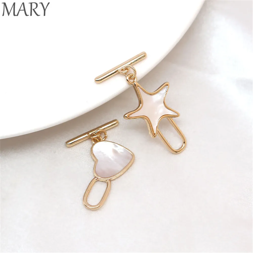 14K белая оболочка с золотым покрытием морская звезда Персиковое сердце OT Пряжка