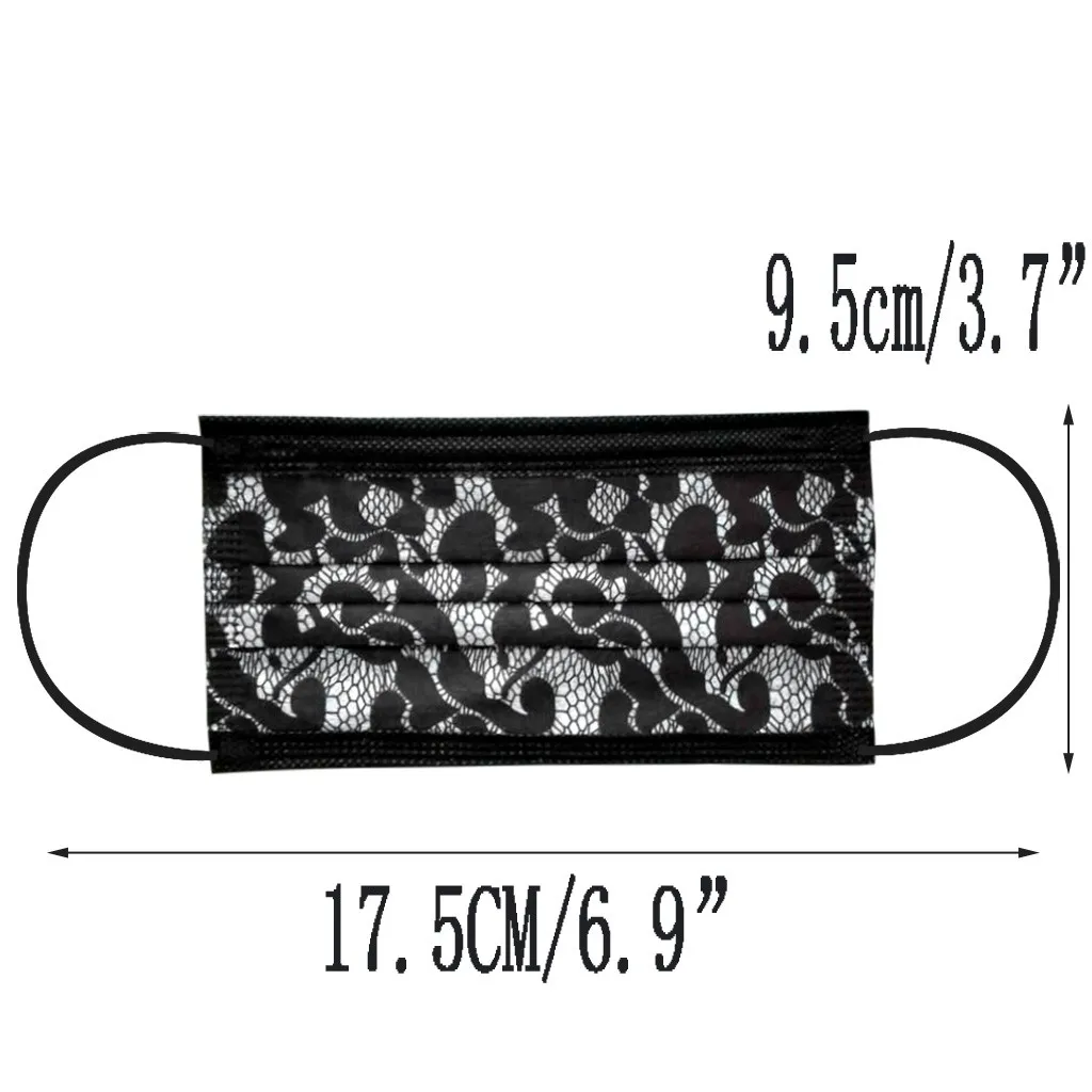 

10/20/30/50 PCS Adult Unisex Solid Color Lace Flower Mask Outdoor Face Warm Windproof Disposable Non-woven Protective Mouth Mask