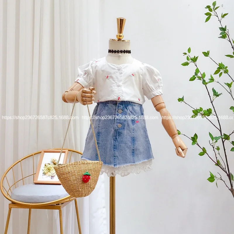 Детская юбка Новинка лета 2020 года однобортная рубашка с короткими рукавами для