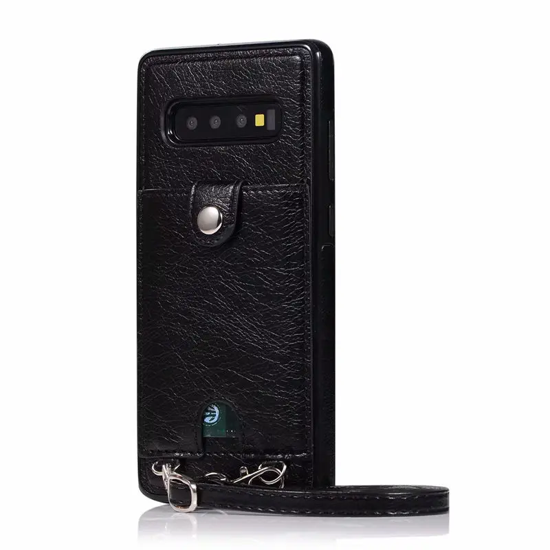 Роскошный кожаный чехол-кошелек для samsung S7 S8 S9 S10, задняя крышка для телефона, сумка на плечо для Note8 9 S7 Edge S10 Plus - Цвет: Black
