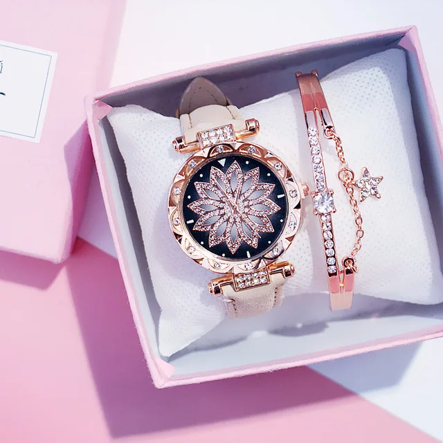 Beige Bracelet Женские часы, роскошные, звездное небо, браслет из нержавеющей стали, часы для женщин, кристалл, кварцевые наручные часы, женские часы, Relogio Feminino - Цвет: Beige Bracelet