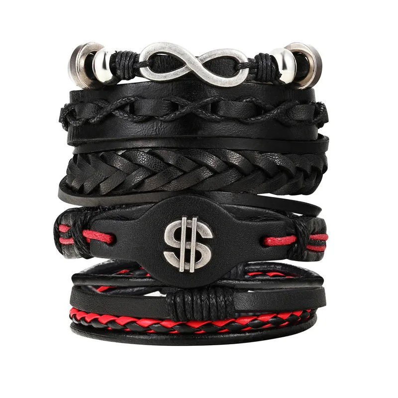 Модный 4 шт./компл. кожаный браслет с подвеской деревом жизни веревочный для