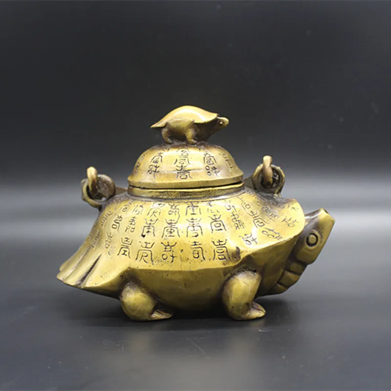 

Китайские антикварные старые медные статуи ручной работы из дракона и черепахи, чайники для украшения, коллекционные украшения, статуэтки ...