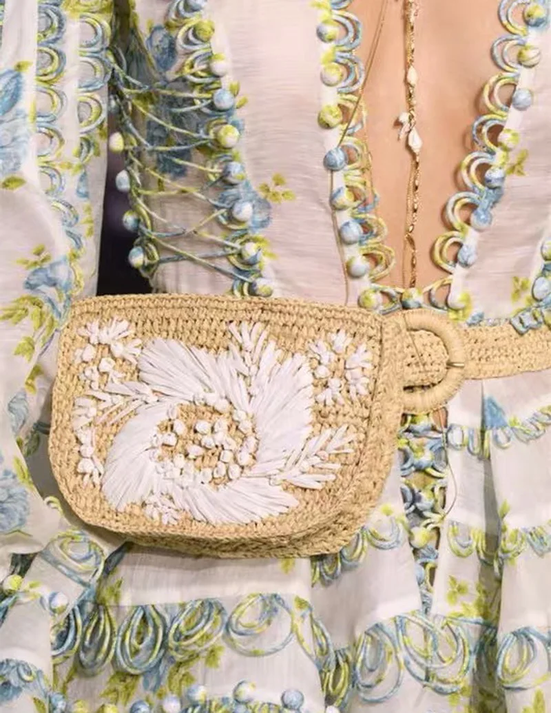 

Flower Straw Waist Pack Men Women Can Be Fitted With Mobile Phone Keys Purse Grass Women Bag Bolso Borsetta Portmonetka