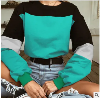

Women Sweatshirt Fashion Patchwork Long Sleeve Color Block Tops with Adjustable Inner Drawstring in Waist Pullover Sweatshirt