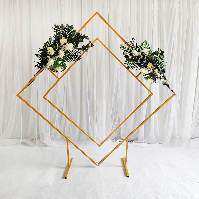 

Iron Rhombus Shelf Geometric Shaped Arches Backdrop Birthday Party Wedding Stage Background Outdoor Decorative Flower Stand